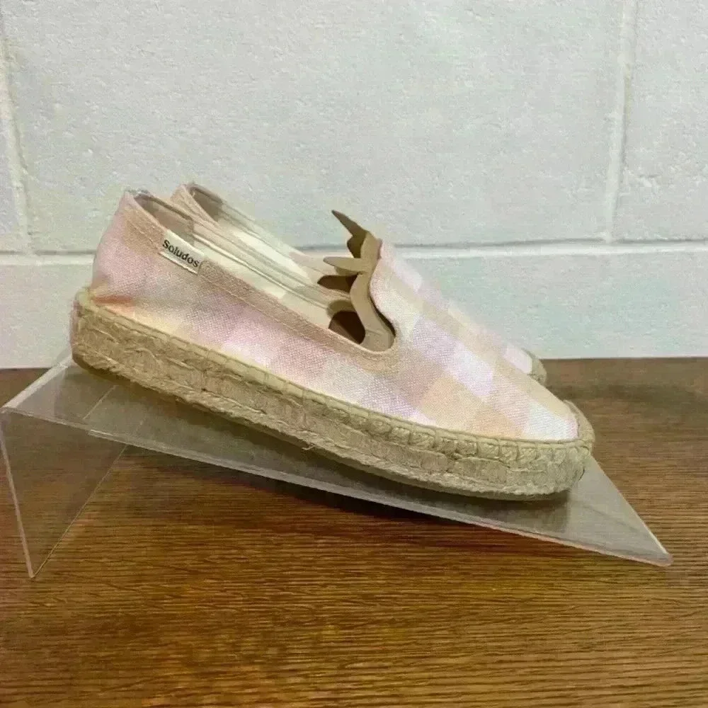 Soludos Women's Platform Smoking Slipper 5‎ Coral Madras Espadrille Beach Travel